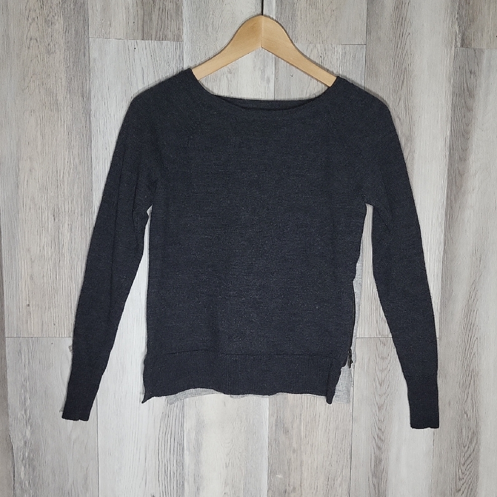Tahari Womens Small Merino Wool Sweater Side Zip Ribbed Back Colorblock Soft‎